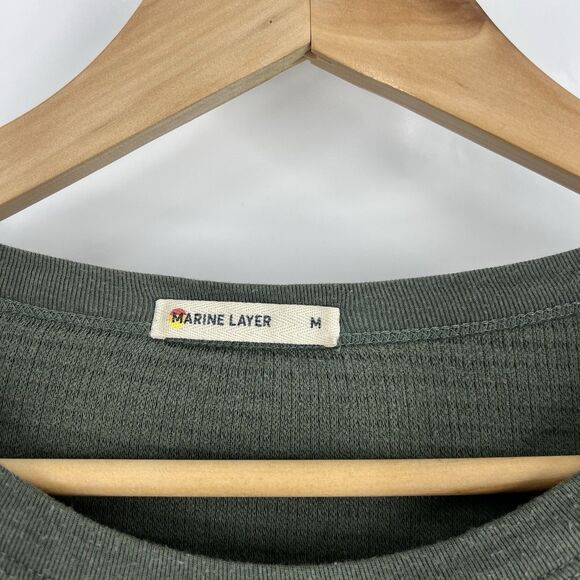 Marine Layer Shirt Size Medium Mens Green Thermal Waffle Knit Pocket Crew Neck - Picture 3 of 8